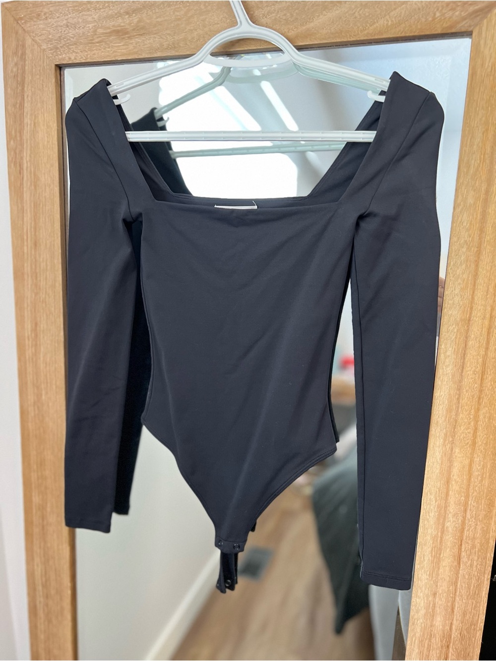 Babaton Black Square Neck Long Sleeve Bodysuit
